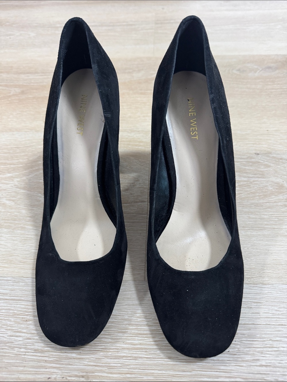 Nine West Black Suede Round-Toe Pumps